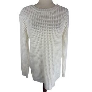 Forever 21 Womens White Waffle Knit Long Sleeve Crew‎ Neck Sweater Top Size L